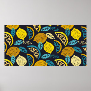 Citrus lime citron doodle hand plockade mönster ba poster