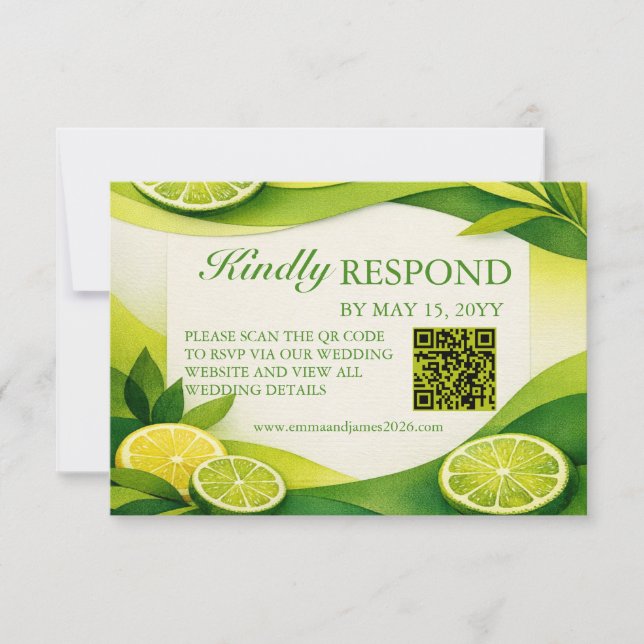 Citrus Lime Grönska Bröllops QR-kod OSA Kort (Framsida)