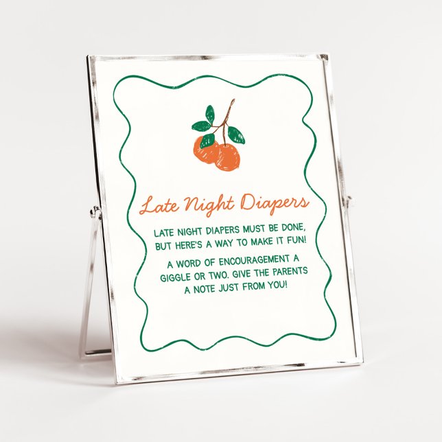 Citrus Little Cutie Baby Shower Late Night Diaper Poster (Citrus Little Cutie Baby Shower Late Night Diapers Sign)