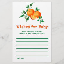 Citrus Little Cutie Baby Shower Önskemål Game Card