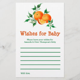 Citrus Little Cutie Baby Shower Önskemål Game Card Flygblad