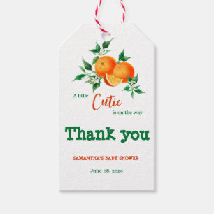 Citrus Little Cutie Greenery Orange Baby Shower Presentetikett