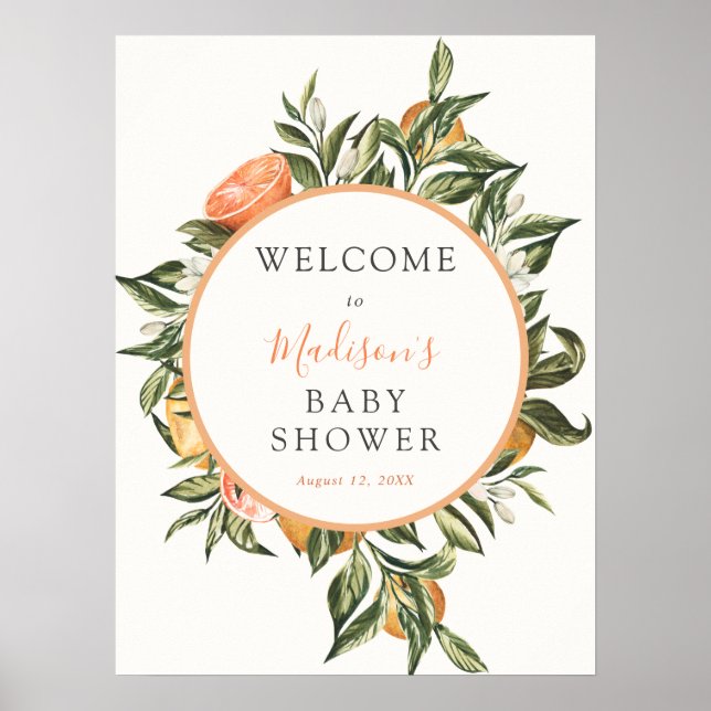 Citrus Main Squeeze Baby Shower Välkomstskylt Poster (Framsidan)