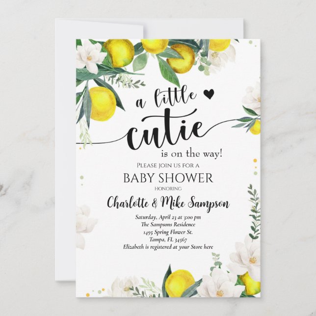 Citrus Mediterranean Botanical Baby Shower Inbjudningar (Framsida)