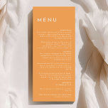 Citrus Minimalist Orange Bröllop Flat Meny<br><div class="desc">Vi presenterar vår platt Menu-design i Citrus Minimalist Orange, där enkelheten passar in i en palett med ljusa citrusfrukter. Med gedigna bakgrunder i rosa, orange, gult eller grönt och rent typografiskt typsnitt utstrålar det här temat contemporaryns elegans med en aning retrocharm. Designat för att komplettera vårt Citrus Watercolor-tema ger dessa...</div>