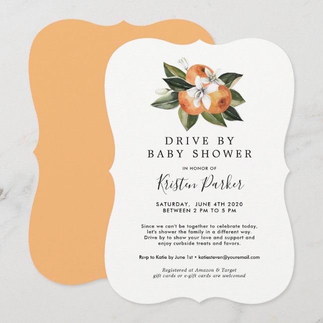 Citrus Modern Drive by Baby Shower-inbjudningar Inbjudningar (Fram/baksida)