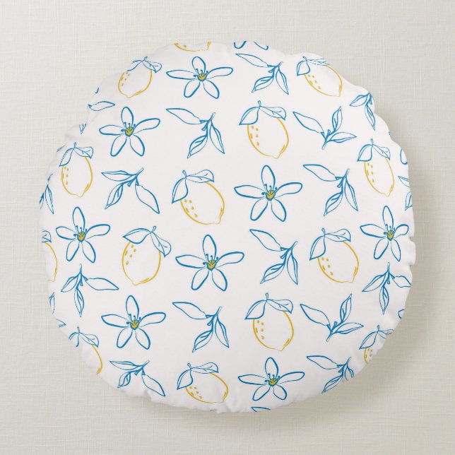 Citrus Mönster Hand plockade - Round Pillow Rund Kudde (Framsidan)