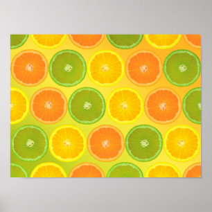Citrus Mönster...Orange, kalk och citron Poster