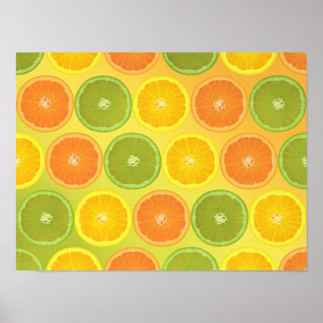 Citrus Mönster...Orange, kalk och citron Poster (Framsidan)