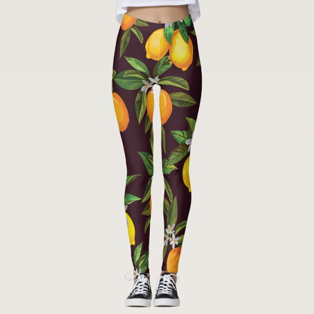 Citrus Mönster, Vintage Lemons Orange. Leggings (Framsida)