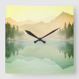 Citrus Mountains Forest Landscape Fyrkantig Klocka