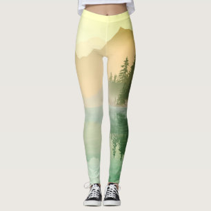 Citrus N Grönt Mountain Forest Landscape Leggings