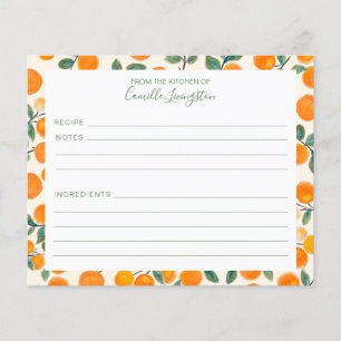 Citrus Namn Recept Card för vattenfärgen Orange
