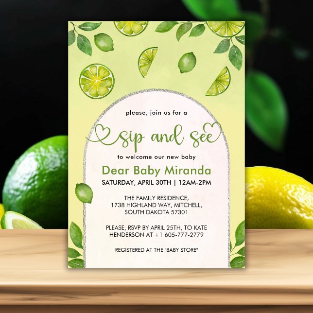 Citrus Neutral Sip och se färsk citrusfrukt Inbjudningar (Fresh Lime Citrus Gender Neutral Sip and See Invitation)