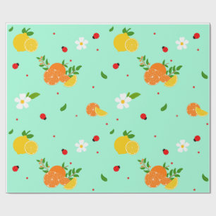 Citrus och nyckelpiga botaniskt mönster med blommo presentpapper