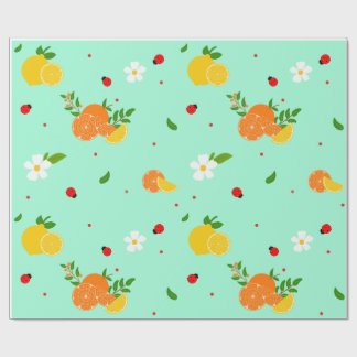Citrus och nyckelpiga botaniskt mönster med blommo presentpapper