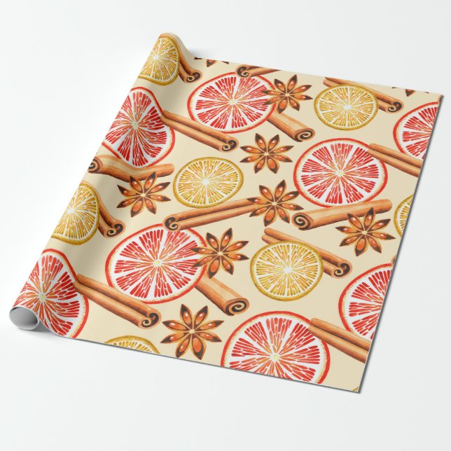 Citrus och Spice God jul Presentpapper (Utrullad)