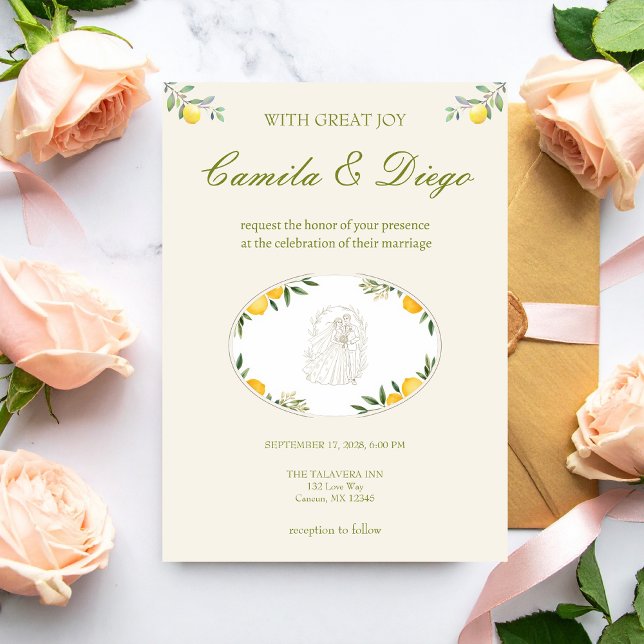 Citrus Olive Mediterranean Botanical Wedding Inbjudningar (Skapare uppladdad)