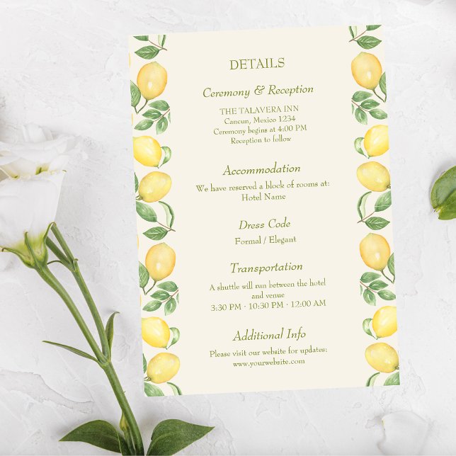 Citrus Olive Mediterranean Botanical Wedding Tilläggskort (Skapare uppladdad)