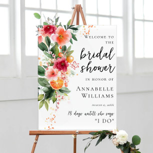 Citrus Orange and Flowers Möhippa Välkommen Poster