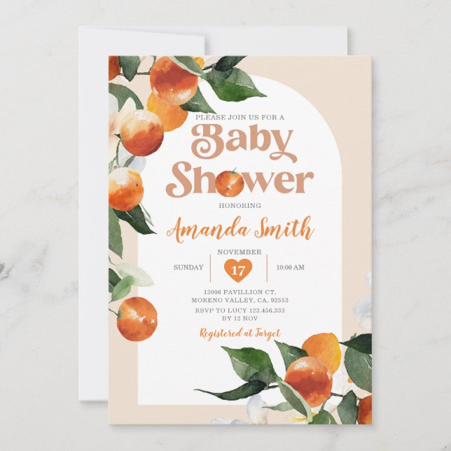 Citrus Orange Baby Shower Summer Tropical Blommigt Inbjudningar (Framsida)