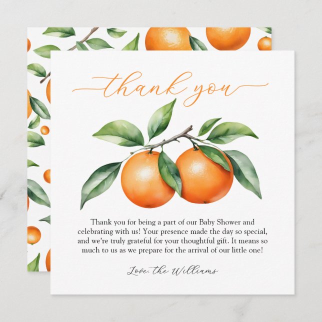 Citrus Orange Baby Shower Tack Kort (Fram/baksida)