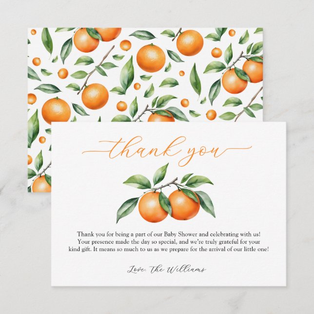 Citrus Orange Baby Shower Tack Kort (Fram/baksida)