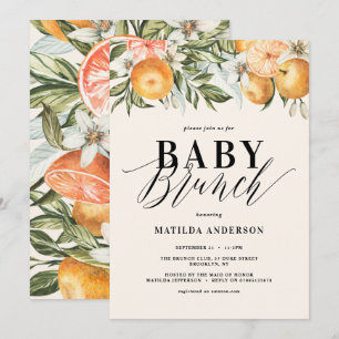 Citrus, orange + blommar baby brunch party