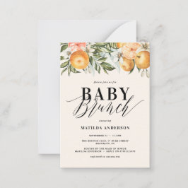 Citrus, orange + blommar baby brunch party anteckningskort