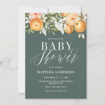 Citrus, orange + blommar babydusch