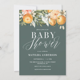 Citrus, orange + blommar babydusch