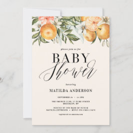 Citrus, orange + blommar babydusch party