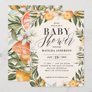 Citrus orange blommar babydusch party inbjudningar