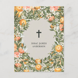 Citrus, orange + blommar, doftningsbaptism inbjudan vykort