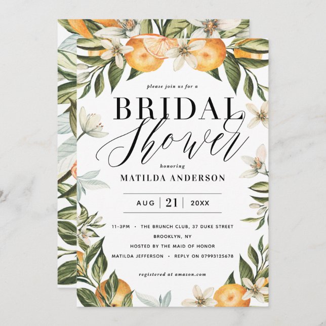 Citrus, orange + blommar möhippa party (Fram/baksida)