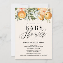 Citrus, orange + blommar virtuell babydusch