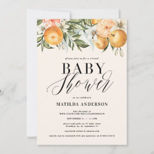 Citrus, orange + blommar virtuell babydusch