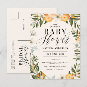 Citrus orange blommar virtuell babydusch party inbjudan vykort
