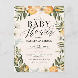 Citrus orange blommar virtuell babydusch party inbjudan vykort