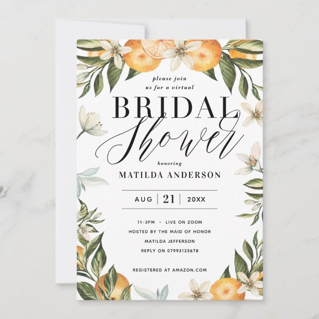 Citrus orange blommar virtuellare möhippa party (Framsida)