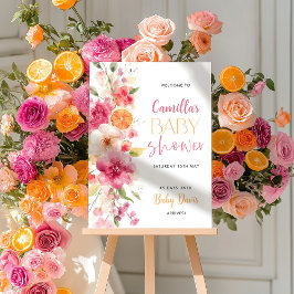 Citrus Orange Blommigt Baby Shower Välkomsttecken Fototryck
