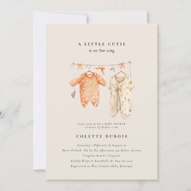 Citrus Orange Blommigt Little Cutie Baby Shower Inbjudningar (Framsida)
