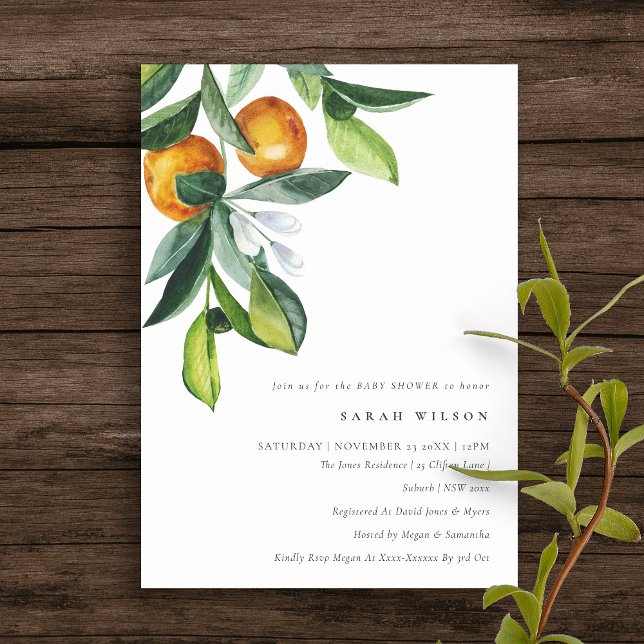 Citrus Orange Botanical Boho Baby Shower Inbjudan (Skapare uppladdad)