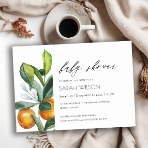 Citrus Orange Botanical Boho Baby Shower Inbjudan