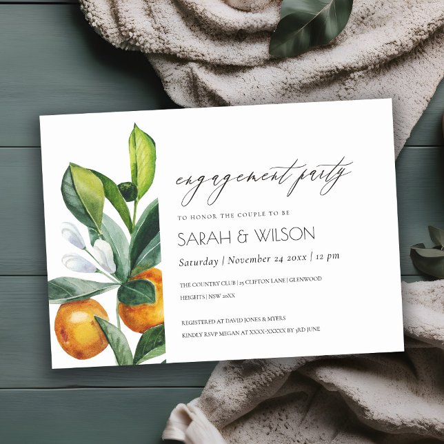 Citrus Orange Botanical Boho Förlovning Inbjudan (Skapare uppladdad)