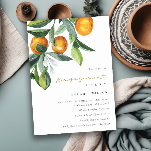 Citrus Orange Botanical Boho Förlovning Inbjudan (Skapare uppladdad)