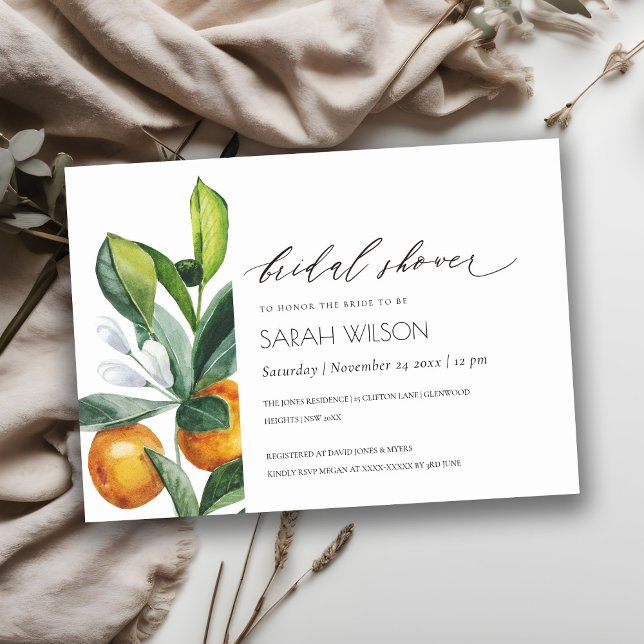 Citrus Orange Botanical Boho Möhippa Inbjudan (Skapare uppladdad)