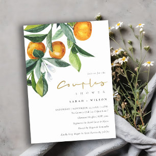 Citrus Orange Botanical Boho Par Shower Inbjudan