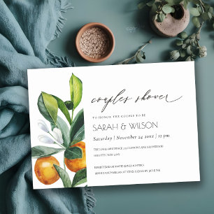 Citrus Orange Botanical Boho Par Shower Inbjudan