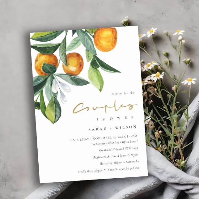 Citrus Orange Botanical Boho Par Shower Inbjudan (Skapare uppladdad)